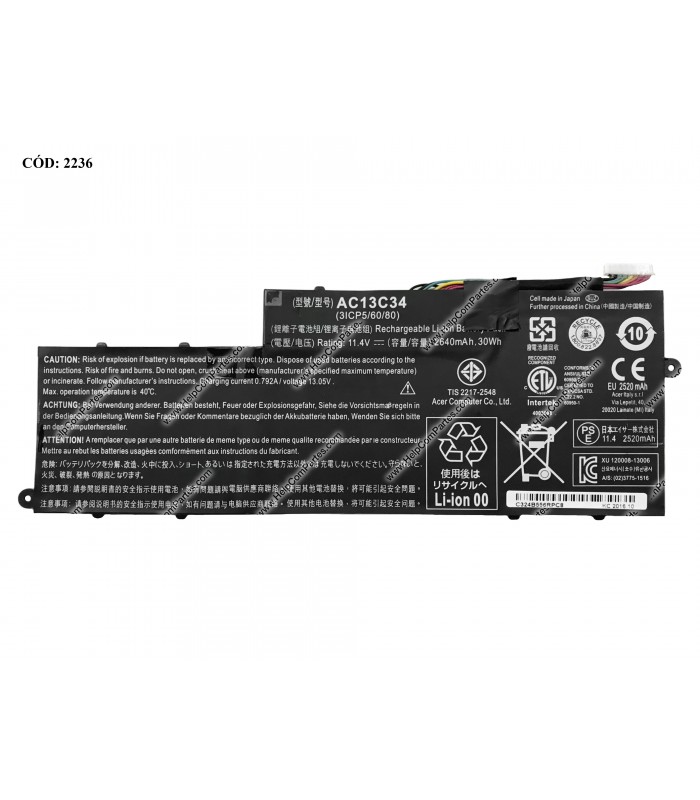 BATERIA ACER 11.4V---30WH 4C/ASPIRE E3-111 E3-112 E3-112M ES1-111 ES1-111M V5-122 V5-122P V5-132 SERIES AC13C34 OEM