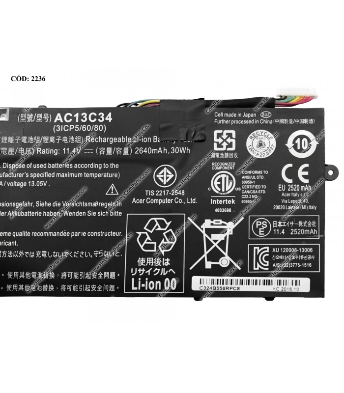 BATERIA ACER 11.4V---30WH 4C/ASPIRE E3-111 E3-112 E3-112M ES1-111 ES1-111M V5-122 V5-122P V5-132 SERIES AC13C34 OEM