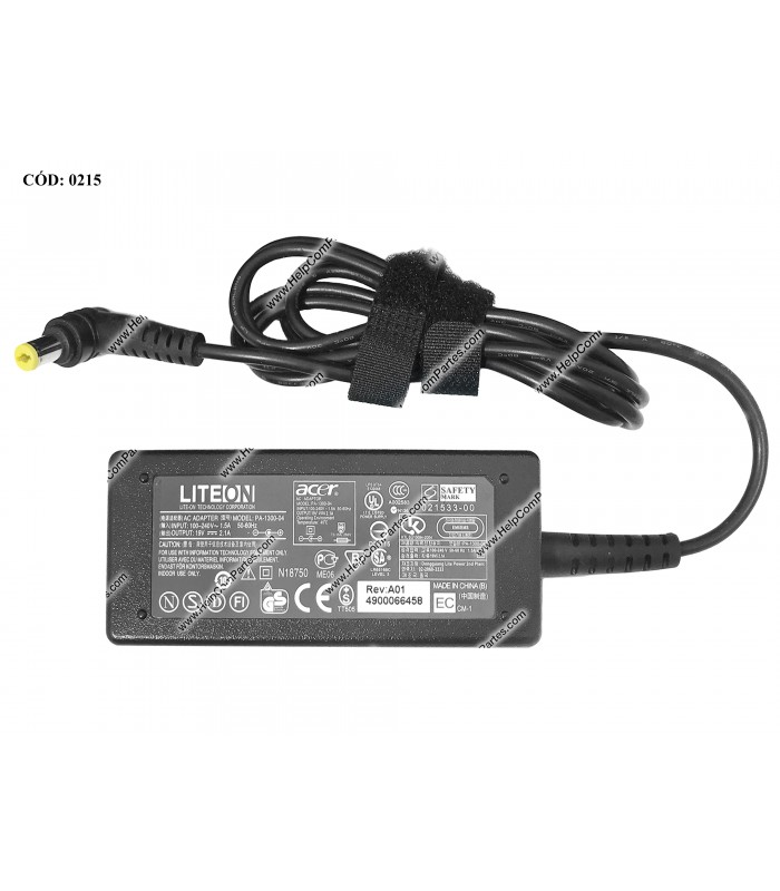 CARGADOR ACER LITEON 19V---2.1A 40W PIN 5.5*1.7 100-240V~ US 50-60Hz 3PRONG PA-1300-04 OEM