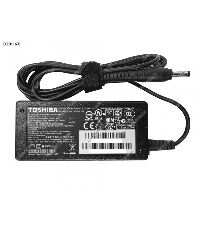 CARGADOR TOSHIBA 19V---2.37A 45W PIN 4.0*1.7 100-240V~ US 50-60Hz 3PRONG SIN CABLE DE PODER PA2072U-1ACA OEM