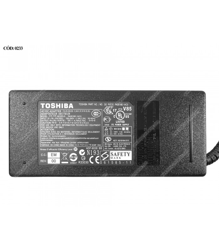 CARGADOR TOSHIBA 19V---4.74A 90W PIN 5.5*2.5 100-240V~ US 50-60Hz 3PRONG PA3516E-1AC3 OEM