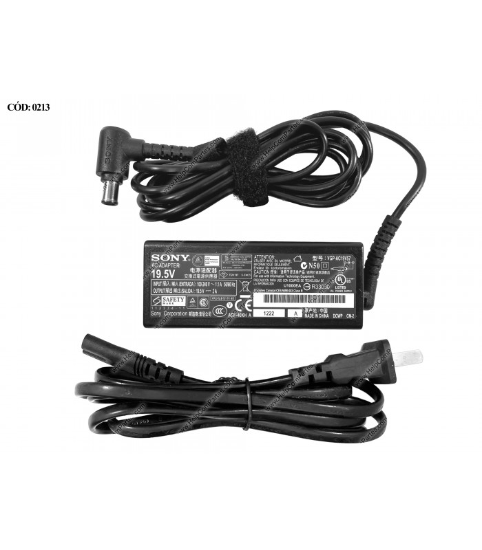 CARGADOR SONY 19.5V---2A 40W PIN 6.5*4.4 100-240V~ US 50-60Hz 2PRONG VGP-AC19V57 ORIG.