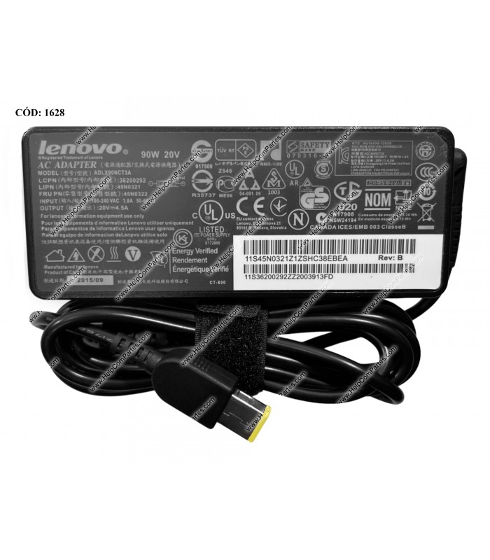 CARGADOR LENOVO 20V---4.5A 90W USB SQUARE SLIM 100-240V~ US 50-60Hz 3PRONG ADLX90NCT3A 36200292 OEM
