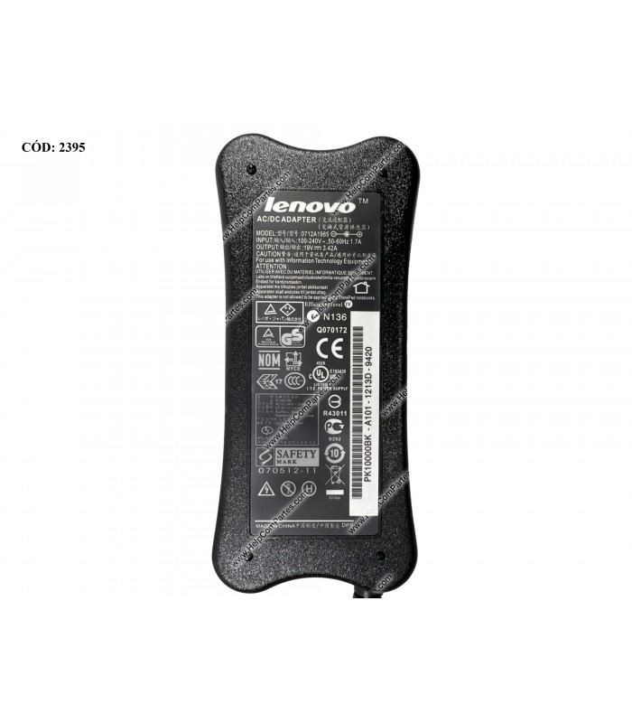 CARGADOR LENOVO 19V---3.42A 65W PIN 5.5*2.5 100-240V~ US 50-60Hz 3PRONG SIN CABLE DE PODER 36001313 OEM