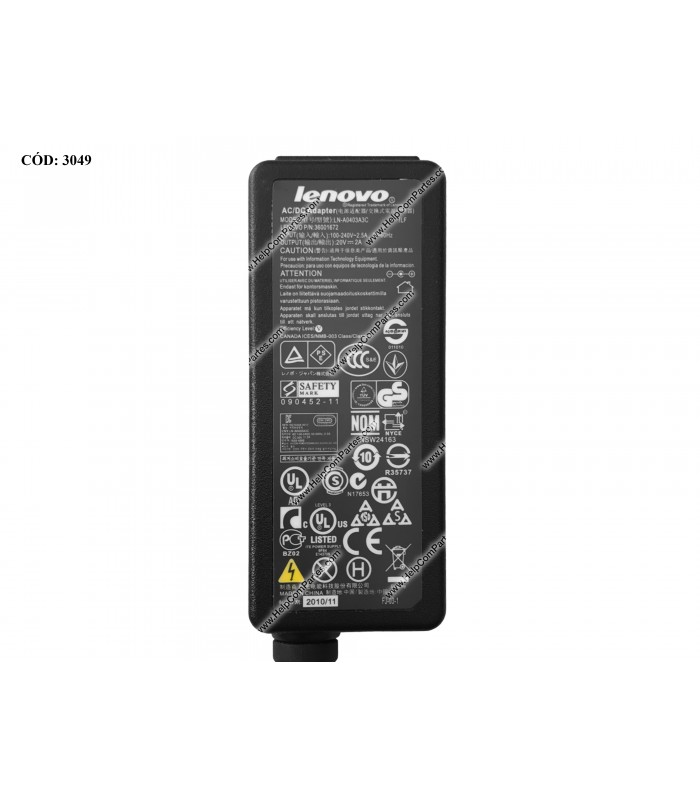 CARGADOR LENOVO 20V---2A 40W PIN 5.5*2.5 100-240V~ US 50-60Hz 3PRONG 36001672 ORIG. (SN)