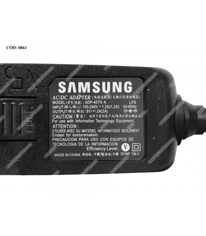 CARGADOR SAMSUNG GALAXY TAB 5V---2A 10W 30PIN 100-240V~ US 50-60Hz 2PRONG ADP-40TH A ORIG.
