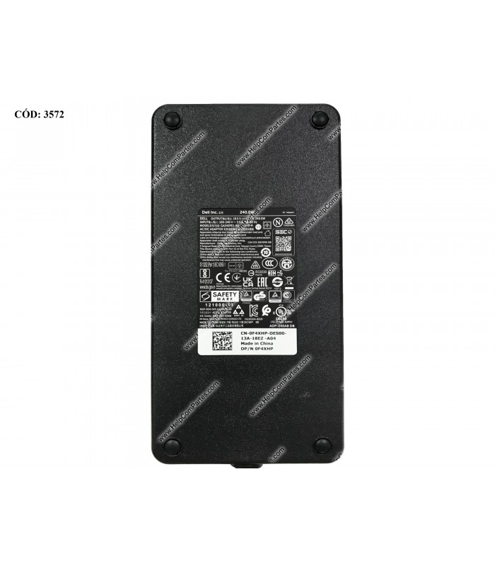 CARGADOR DELL 19.5V---12.3A 240.0W PIN 7.4*5.0 100-240V~ US 50-60Hz 3PRONG 0F4XHP ORIG.