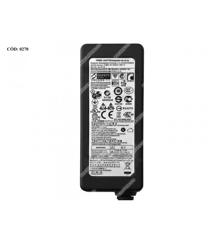 CARGADOR SAMSUNG 19V---2.1A 40W PIN 3.0*1.1 100-240V~ US 50-60Hz 3PRONG AD-4019P ORIG.