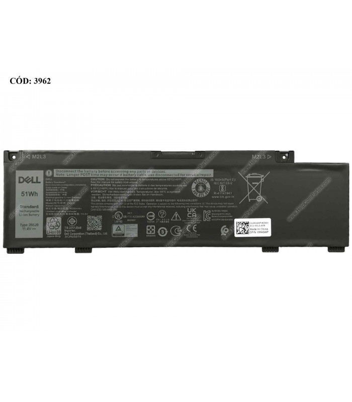 BATERIA DELL 11.4V---51Wh 3C 266J9/INSPIRON 5490 5498 G G3 3500 3590 G5 5500 SERIES 0M4GWP ORIG.