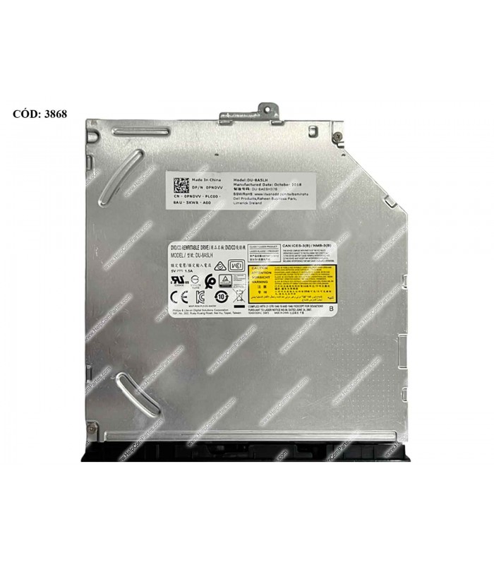 ODD DVD-WRITER. 9.5mm DELL DVD+RW DU-8A5LH SATA SLIM + BEZEL BK INTERNO 0PNDVV ORIG.(DS)
