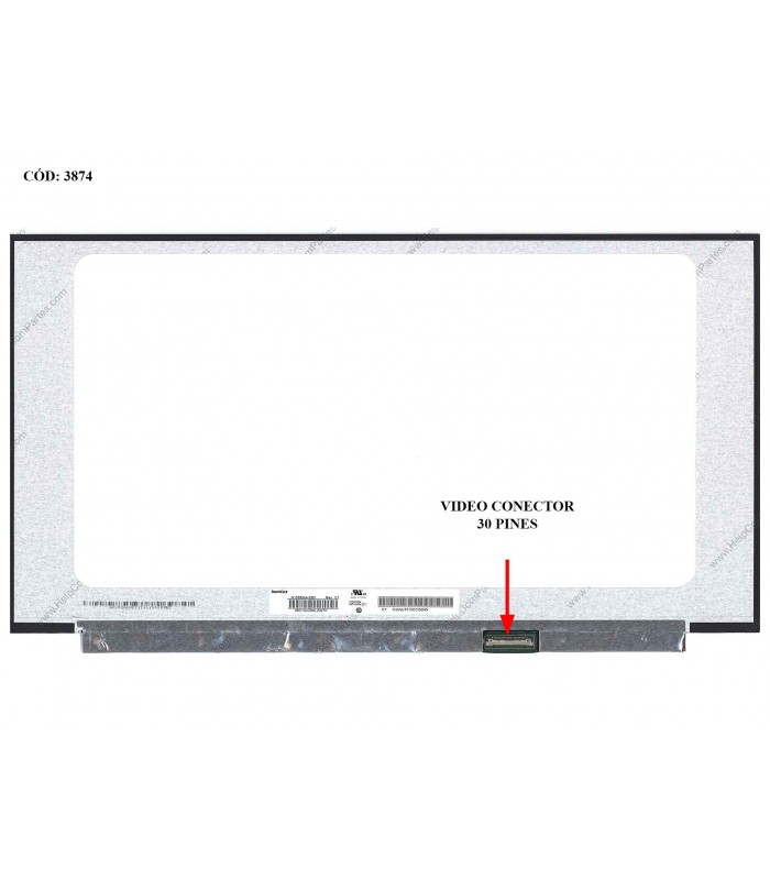 DISPLAY 15.6" 30PIN WLED SLIM WXGA HD (1366x768) NARROW GLOSSY 60Hz N-TS eDP VC.D PCBA FLAT 2cm NO BRACKETS L52000- (DS)