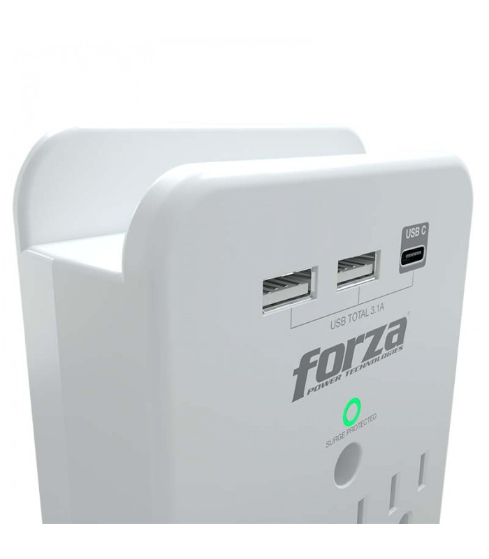 TOMACORRIENTE FORZA FWT-331USBC 490J/1875W BLACK 120V 50/60Hz, 15A, 3NEMA 5-15P, 2XUSB-A, 1XUSB-C 3.1
