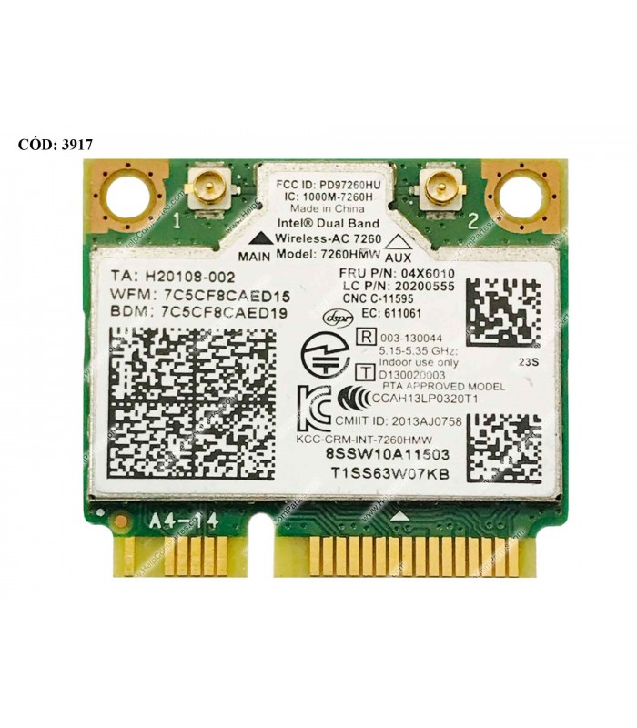 WI-FI PCI-E INTEL DUAL BAND Wireless-AC 7260HMW 802.11 ac/a/b/g/n 2X2 BT 4.0 0NMTXR 04X6010 ORIG.