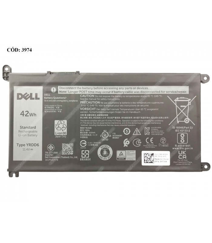 BATERIA DELL 11.4V---42Wh 3C YRDD6/Chromebook 11 3000 3110 3120 2-IN-1 SERIES 0YT39X ORIG.