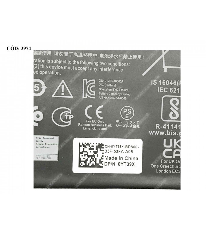BATERIA DELL 11.4V---42Wh 3C YRDD6/Chromebook 11 3000 3110 3120 2-IN-1 SERIES 0YT39X ORIG.