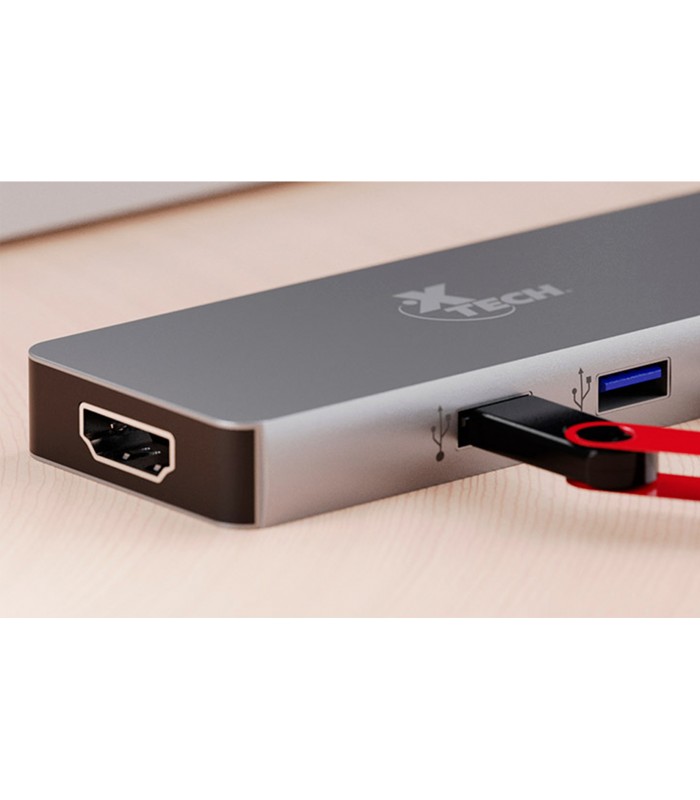 ADAPTADOR XTECH XTC-564 5-en-1 USB-C A 1X HDMI 4K /1X USB-A /1X USB-A 3.0 /1X R SD /1X R MSD/5Gbps/ 17cm / PLATEADO