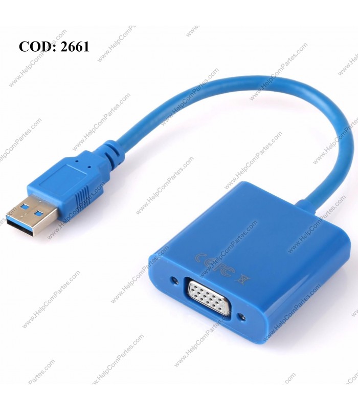 ADAPTADOR USB 3.0 A VGA  HEMBRA/ 1080P PC AZUL/ WIN XP 7 8 10 