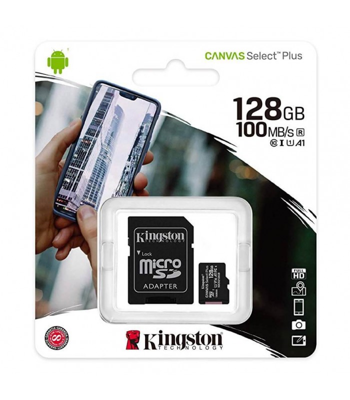 MICRO SD KINGSTON CANVAS SELECT PLUS 128GB  SDXC / R/100MB/S A1 + ADAPTADOR/ SDCS2/128GB