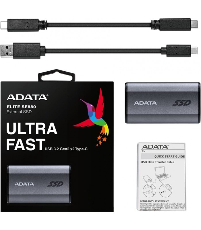 DISCO SSD EXTERNO ADATA ELITE SE880 1TB NEGRO USB 3.2 GEN2 X2 (MAX 20Gb/s) USB-C / USB-A 2000/2000 RW /AELI-SE880-1TCGY