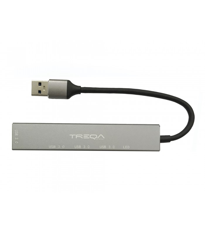 USB HUB TREQA T-304 USB-A 3.0 5Gbps A 4-PTOS USB-A HEMBRA SILVER