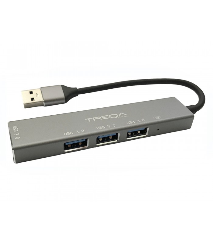 USB HUB TREQA T-304 USB-A 3.0 5Gbps A 4-PTOS USB-A HEMBRA SILVER