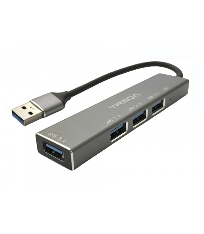 USB HUB TREQA T-304 USB-A 3.0 5Gbps A 4-PTOS USB-A HEMBRA SILVER