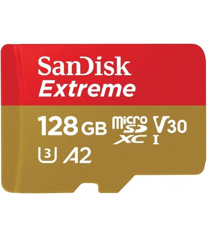 MICRO SD SANDISK EXTREME 128GB UHS-I 4K / C10 / U3 / V30 / A2 /4K /5K /R190MB/W90MB/S + ADAPTADOR /SDSQXAA-128G-GN6MA