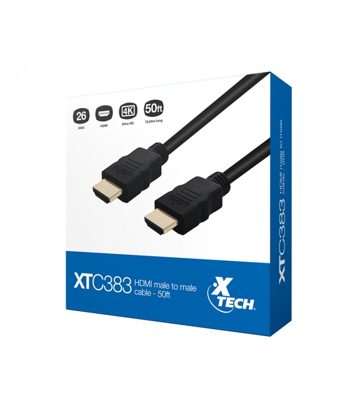 CABLE XTECH XTC-383 15.24M 50FT HDMI M/M 26AWG 4K NEGRO