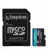 MICRO SD KINGSTON CANVAS GO PLUS 256GB UHS-I 4K / C10 / U3 / V30 / A2 /R170MB/W90MB/S + ADAPTADOR SDCG3/256GB
