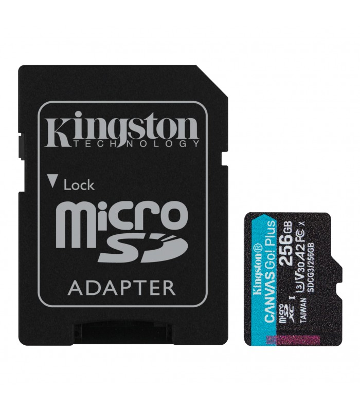 MICRO SD KINGSTON CANVAS GO PLUS 256GB UHS-I 4K / C10 / U3 / V30 / A2 /R170MB/W90MB/S + ADAPTADOR SDCG3/256GB