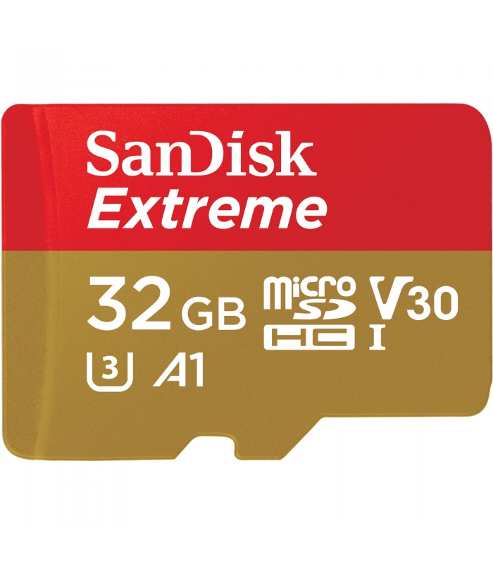 MICRO SD SANDISK EXTREME 32GB SDHC UHS-I 4K / C10 / U3 / V30 / A2 R100MB/W60MB/S + ADAPTADOR SDSQXAF-032G-GN6AA