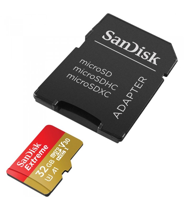 MICRO SD SANDISK EXTREME 32GB SDHC UHS-I 4K / C10 / U3 / V30 / A2 R100MB/W60MB/S + ADAPTADOR SDSQXAF-032G-GN6AA