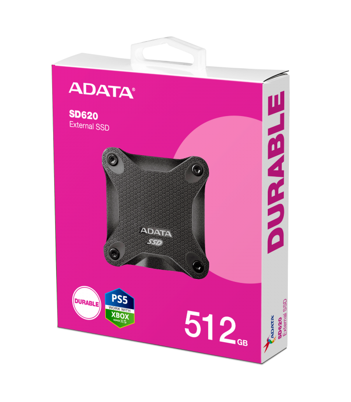 DISCO SSD EXTERNO ADATA SD620 512GB USB 3.2 GEN2 (MAX 10Gbps) A USB-A 550-480RW /MIL-STD-810G 1.22M/ SD620-512GCBK BK