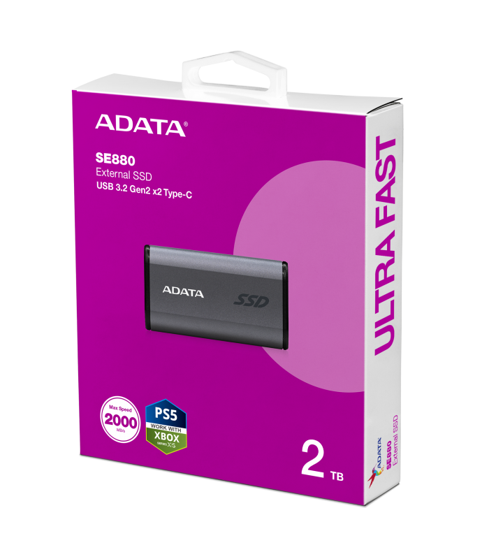 DISCO SSD EXTERNO ADATA ELITE SE880 2TB NEGRO USB 3.2 GEN2 X2 (MAX 20Gb/s) USB-C / USB-A 2000/2000 RW /AELI-SE880-2TCGY