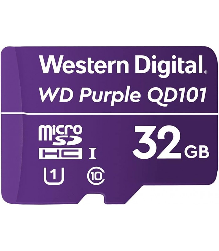 MICRO SD WD PURPLE ULTRA ENDURANCE QD101 32GB UHS-I 4K / C10 / U1 /3D NAND/ SDA 6.0/ 16TBW /24x7/NVR/SIN ADAP. /WDD032G1P0C