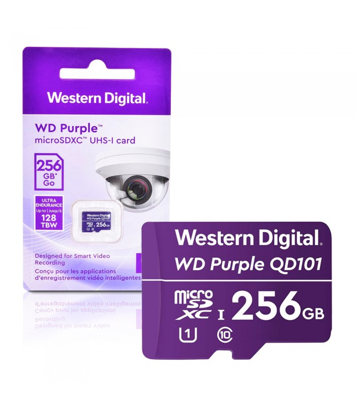 MICRO SD WD PURPLE ULTRA ENDURANCE QD101 256GB UHS-I 4K / C10 / U1 /3D NAND/ SDA 6.0/ 128TBW /24x7/NVR/SIN ADAP. /WDD256G1P0C