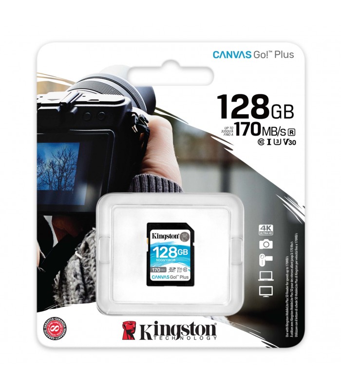 SD KINGSTON CANVAS GO PLUS 128GB SDXC / UHS-I 4K / C10 / U3 / V30 /R170MB/W90MB/S SDG3/128GB