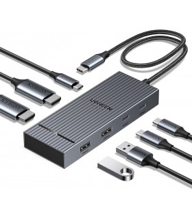 ADAPTADOR UGREEN REVODOK PRO 7 EN 1 USB-C HUB A DUAL 4K HDMI, USB-C X2, 2XUSB A & C 10GBPS PD 100W