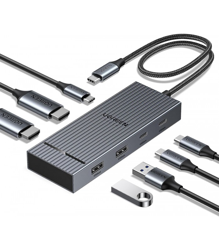 ADAPTADOR UGREEN REVODOK PRO 7 EN 1 USB-C HUB A DUAL 4K HDMI, USB-C X2, 2XUSB A&C 10GBPS PD 100W