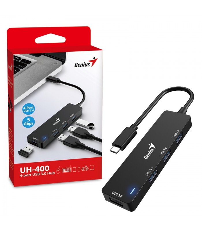 USB HUB GENIUS UH-400 USB-C A 4-PTOS USB-A 3.0 HEMBRA BK