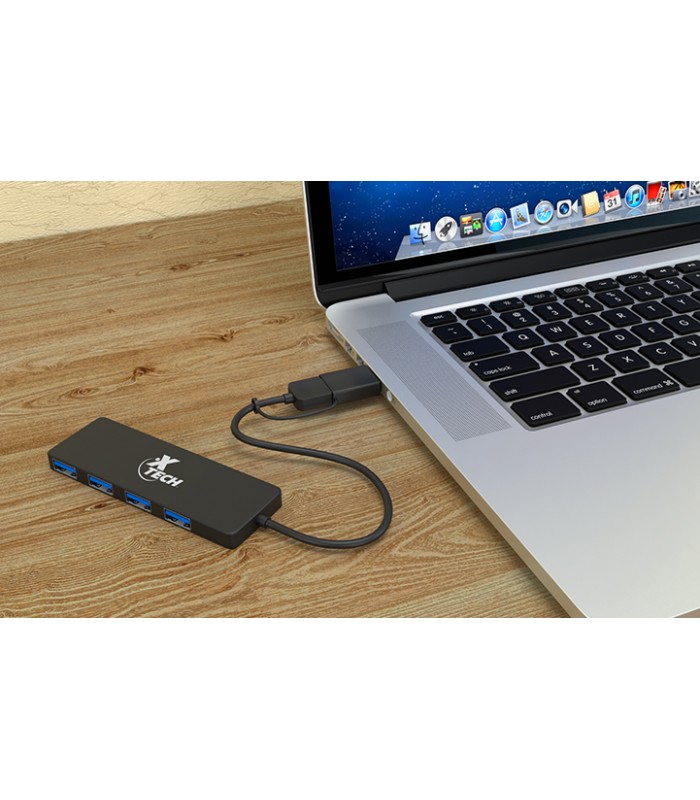 USB HUB XTECH XTC-390 USB-A 3.0 A USB-A 3.0 5Gbps A 4-PTOS HEMBRA 25cm BK