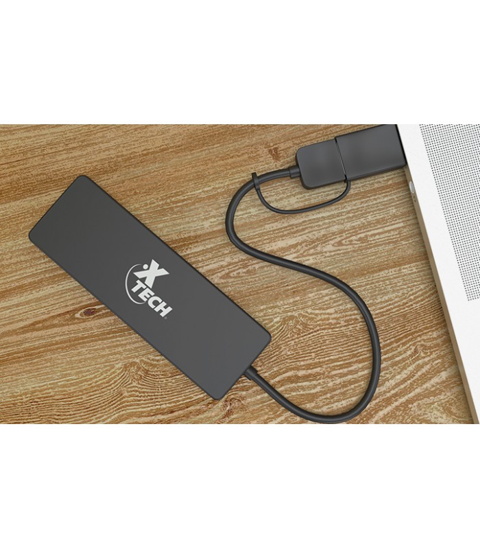 USB HUB XTECH XTC-390 USB-A 3.0 A USB-A 3.0 5Gbps A 4-PTOS HEMBRA 25cm BK