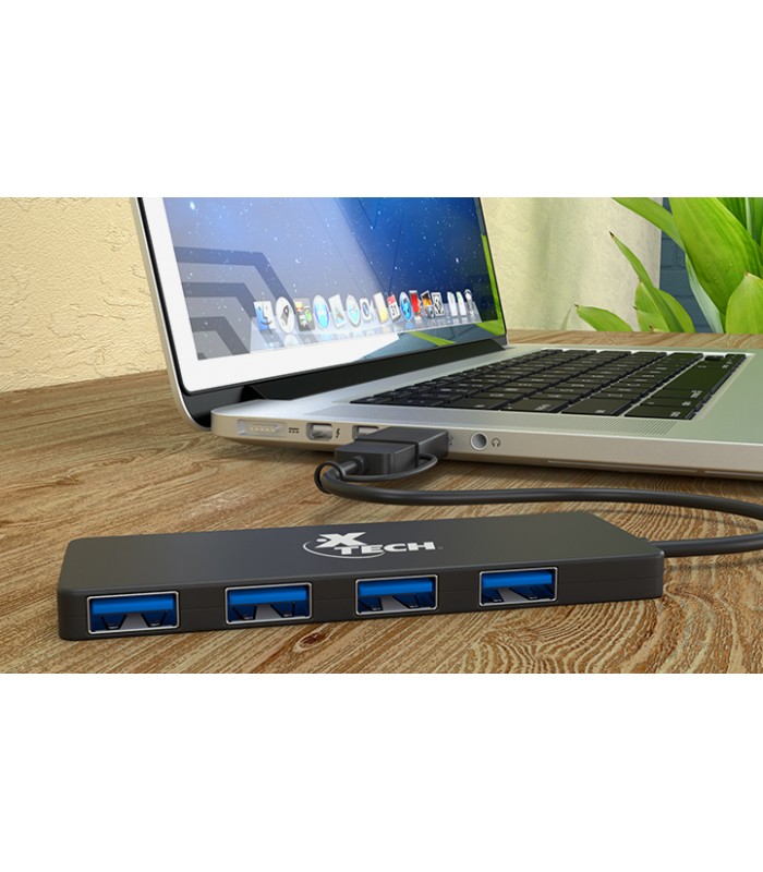 USB HUB XTECH XTC-390 USB-A 3.0 A USB-A 3.0 5Gbps A 4-PTOS HEMBRA 25cm BK