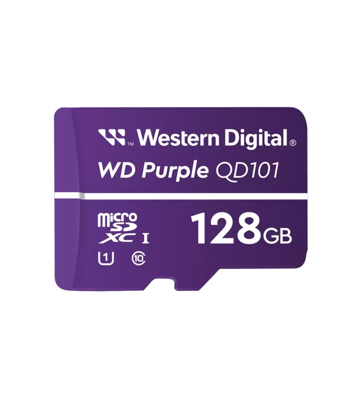 MICRO SD WD PURPLE ULTRA ENDURANCE QD101 128GB UHS-I 4K / C10 / U1 /3D NAND/ SDA 6.0/ 64TBW /24x7/NVR/SIN ADAP. /WDD128G1P0C