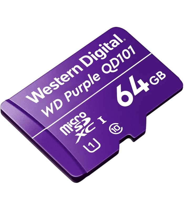 MICRO SD WD PURPLE ULTRA ENDURANCE QD101 64GB UHS-I 4K / C10 / U1 /3D NAND/ SDA 6.0/ 32TBW /24x7/NVR/SIN ADAP. /WDD064G1P0C