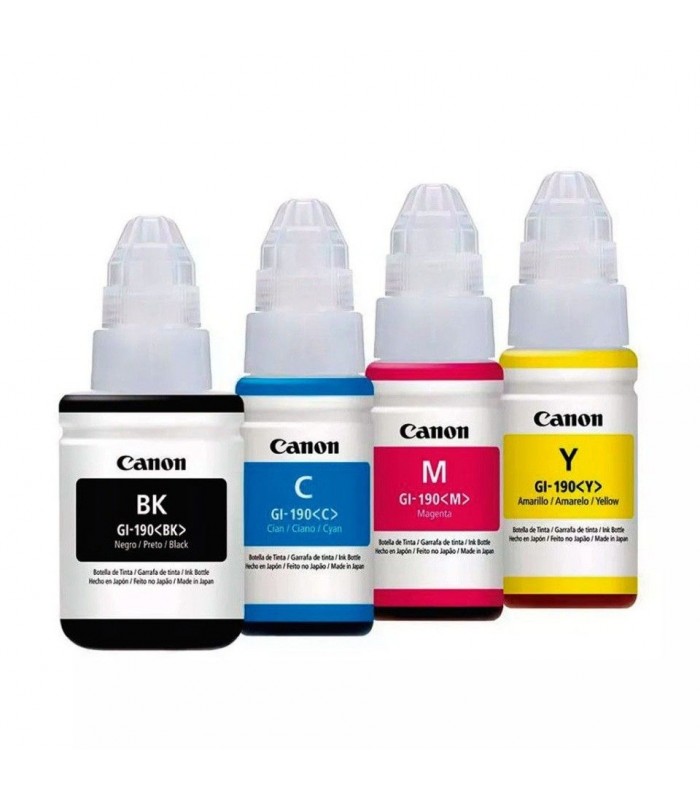 BOTELLA CANON GI-190 PACK4 (CMYK) /PIXMA G1100 G1110 G2100 G2101 G2110 G2111 G3100 G3101 G3102 G3110 G4100 G4110.