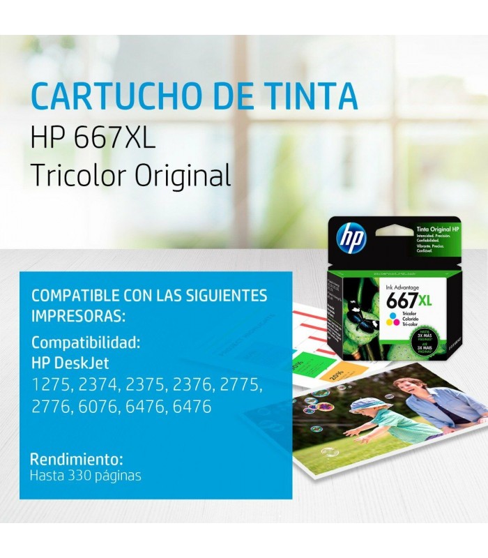 CARTUCHO HP 667XL COLOR DESKJET 1275/2374/2375/2376/2775/2776/6475/6476 3YM80AL 330 PAG